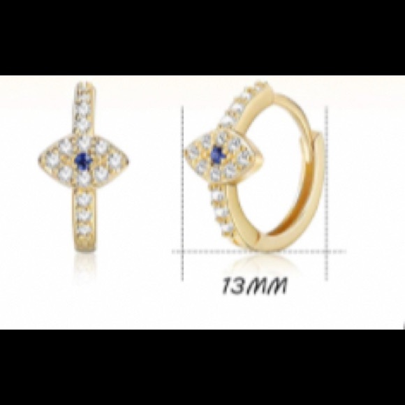 Evil Eye and cubic zirconia Huggie Hoop Earrings (NWOT) - Picture 4 of 5